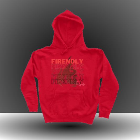 Red/Red Graphic Firendly Fire Pullover Hoodie